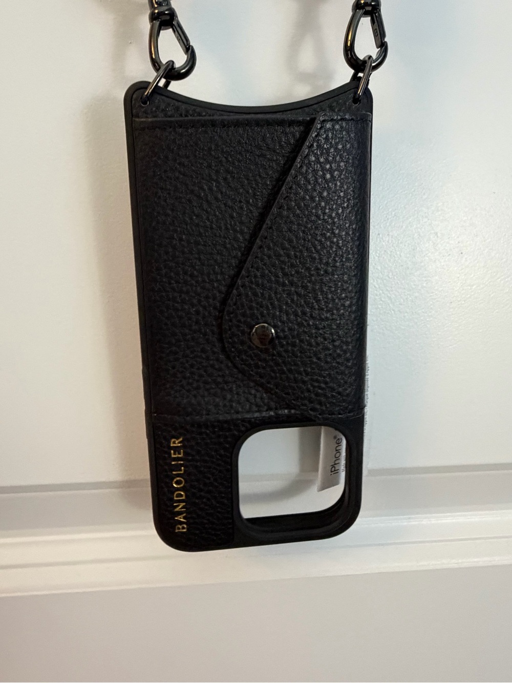 Bandolier Black Leather Crossbody Phone Case with Detachable Strap 15 Pro